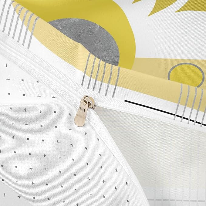 Erosebridal Yellow and White Abstract Boho Duvet Cover King Size Minimalist Aesthetic Neutral Comforter Cover Mid Century Modern Bedding Set Botanical Leaves Geometric Bed Set