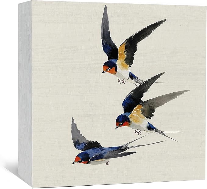 Vintage Bird Swallows Decor Sign - Vintage Bird Swallows Wooden Box Signs,Cute Birds Desk Shelf Table Decor Decorative Signs & Plaques