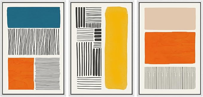 SIGNWIN Framed Canvas Print Wall Art Set Mid-Century Bright Color Block Collage Abstract Shapes Illustrations Minimalism Bohemian Decorative for Living Room, Bedroom, Office - 24"x36"x3 White