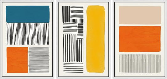 SIGNWIN Framed Canvas Print Wall Art Set Mid-Century Bright Color Block Collage Abstract Shapes Illustrations Minimalism Bohemian Decorative for Living Room, Bedroom, Office - 16"x24"x3 White