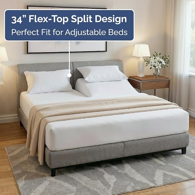 Flex Top Split Head King 4 Piece Sheet Set - Ultra-Soft, Breathable & Cooling Bed Sheets Set - Hotel Luxury Bedding for Women & Men with Deep Pockets - Wrinkle Free & Fade Resistant - Oeko-Tex - White