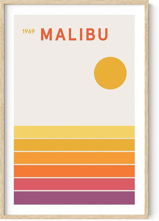 HAUS AND HUES Vintage California Wall Art - Travel Orange Geometric Wall Art (Beige Frame, 24x36)