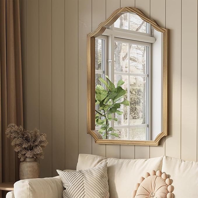 ULIKE Arched Wood Mirror – 24x36 Rustic Wall Mirror for Bathroom or Bedroom, Decorative Vanity Mirror | Solid Wood Frame | Brown | Farmhouse Entryway or Living Room Décor