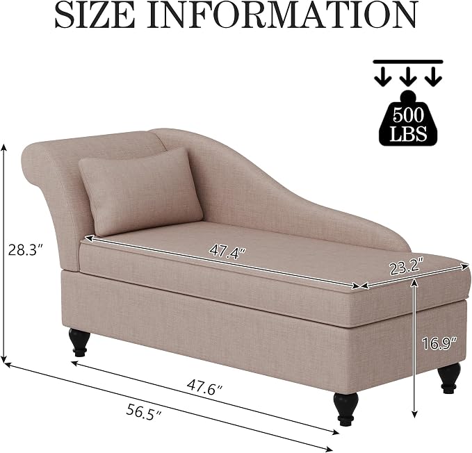 Storage Chaise Lounge Indoor Upholstered Sofa Recliner Lounge Chair for Bedroom Living Room Tan Fabric (Left Armrest)