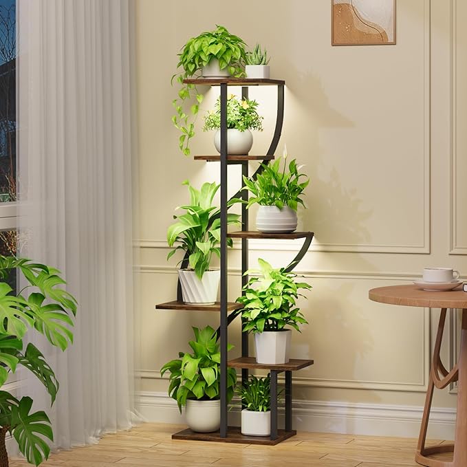 Plant Stand Indoor with Grow Light, 51" Tall Plant Stand for Multiple Plants, 6 Tiered Plant Shelf Indoor, Corner Metal Flower Plant Holder Display Rack for Living Room, Patio Decor