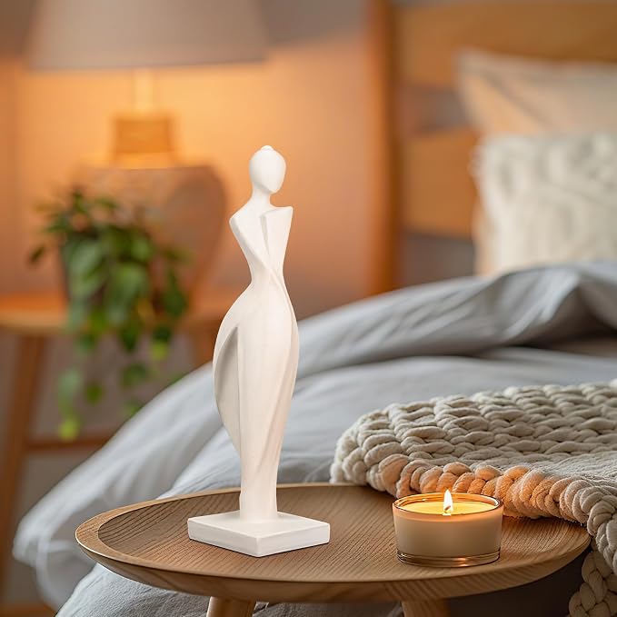 Modern Abstract Female Sculpture, White Resin Statue for Home & Office Decor, Minimalist Art for Living Room, Bookshelf, Desk