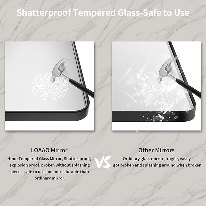 LOAAO 48X30 Inch Black Metal Framed Bathroom Mirror for Wall, Matte Black Bathroom Vanity Mirror Farmhouse, Large Rounded Rectangle Mirror, Anti-Rust, Tempered Glass, Hangs Horizontally or Vertically