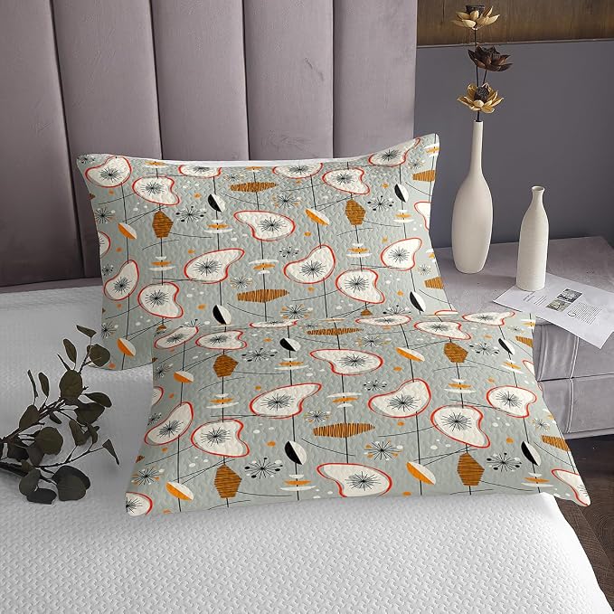 Erosebridal Grey Old Fashion Coverlet Queen Size Abstract Atomic Bedding Set, Brown Red White Aestheitc Bedspread Set Boho Mid Century Quilt Set, Minimalism Lines Bed Set 3 Pieces