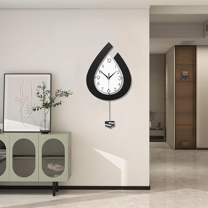 Large Wall Clock for Living Room Decor Big Decorative Pendulum Modern Wall Clock Silent Non Ticking Battery Operated 22.4 Inch Wood Art Clock for Kitchen Bedroom Office Indoor Home