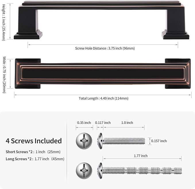 Lardmon 10 Pack 3.75 Inch(96mm) Hole Center Oil Rubbed Bronze Modern Cabinet Pulls Kitchen Cabinet Handles Kitchen Cabinet Hardware Timeless Drawer Pulls for Dresser Cupboard Wardrobe, ORB(3.75x10)