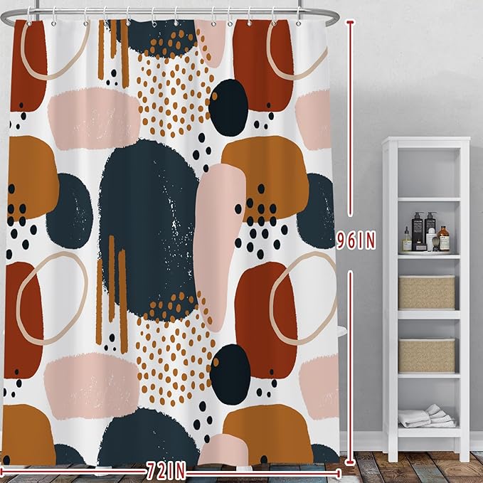 Baocicoo Abstract Shower Curtain Grey and Brown Blocks Black Dots Aesthetic Minimalist Shower Curtains for Bathroom Hostel Hotel Durable Fabric Waterproof Curtain for Bathroom with Hooks 72x96Inches
