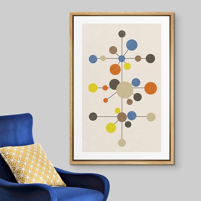 Woodrose Framed Canvas Print Wall Art Geometric Vintage Color Dot Variety Abstract Shapes Illustrations Modern Minimalist Chic Relax/Calm Multicolor for Living Room, Bedroom, Office - 24"x36" Natural