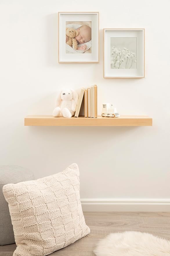 Kate and Laurel Havlock Modern Natural Floating Shelf; 36 x 8; Natural Wood; Functional Storage Shelf for Use as Entryway Display or Kitchen Spice Rack Shelf