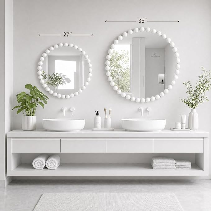 Madison Park 36 inch White Round Mirror, Round Mirrors for Wall Decor, Metal Frame Circle Mirrors for Bathroom, Living Room, Circle Wall Metal Art Mirror