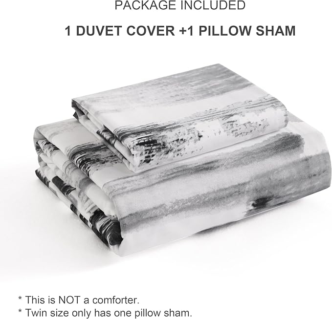 NTBAY 2 Pieces Duvet Cover Set Twin Size for Kids, Reversible Zipper Comforter Cover with 4 Corner Ties and 1 Pillow Sham, Soft Brushed Microfiber Comforter Cover Set with Black and White Ink Printed