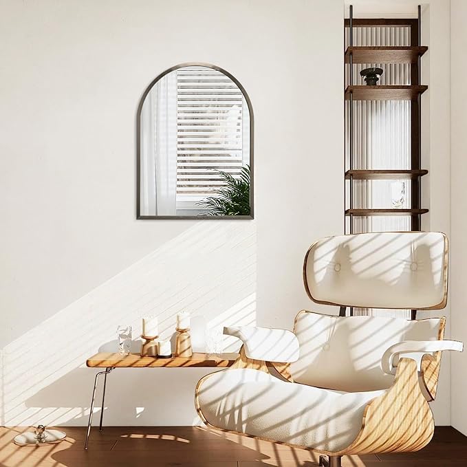 Arch Bathroom Mirror, Metal Frame Wall Mounted Mirror Coffee Vanity Wall Mirror for Bedroom, Entryway, Living Room Vanity 20"x16"