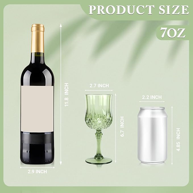 Plastic Wine Glasses, Plastic Goblets Vintage Style Cordial Drinking Glasses for Valentine’s Day, Wedding Reception, Grand Event Party Supplies (12, New Green)