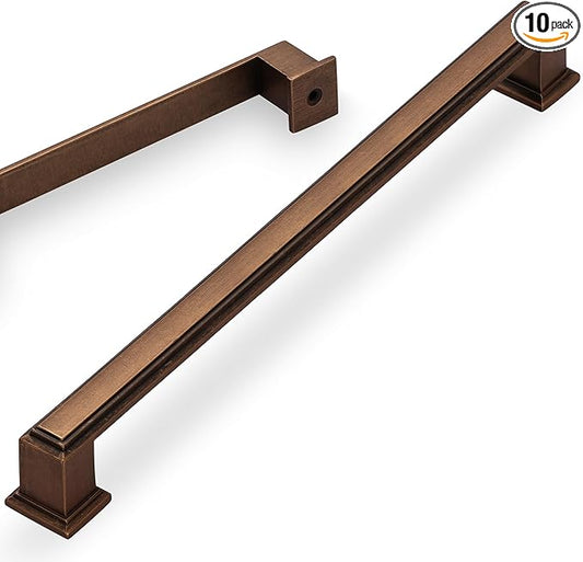 Lardmon 10 Pack 10 Inch(254mm) Hole Center Antique Brass Modern Cabinet Pulls Kitchen Cabinet Handles Kitchen Cabinet Hardware Timeless Drawer Pulls for Dresser Cupboard Wardrobe, A-Brass(10x10)