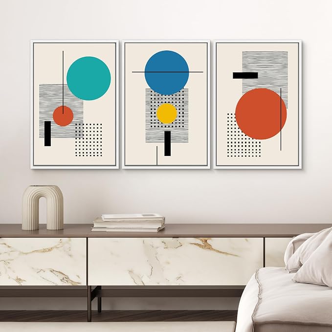 SIGNWIN Framed Canvas Wall Art Colorful Boho Decorative Art Geometric Patterns Illustrations Abstract Bohemian Urban Multicolor Metallic for Home Office - 16"x24"x3 White