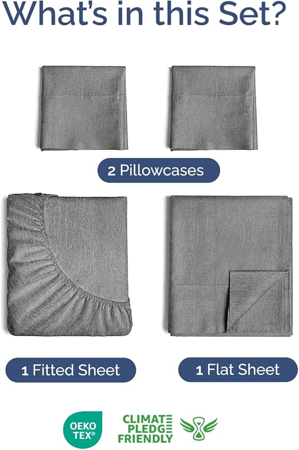 Extra Deep Twin Sheet Set - 4 Piece Breathable and Cooling Sheets - Hotel Luxury Bedding for Women, Men, Kids & Teens - Easy & Secure Fit - Soft and Wrinkle Free - Extra Deep Pockets - Heathered Grey