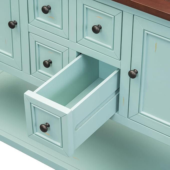 Merax Farmhouse Kitchen Sideboard Cabinet with Door for Entryway, Console Table with Storage Drawers and Shelf for Living Room Dining Room, Wood Narrow Sofa Table, Retro Blue