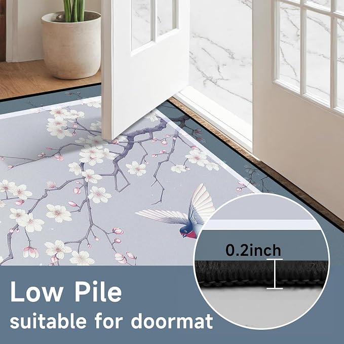 Cherry Blossom Area Rug 3D Swallow Sakura Floral Rugs for Entryway Bedroom Living Room Kitchen Home Decor Soft Non Slip Indoor Carpet Washable Low Pile Floor Mat,4'x6'
