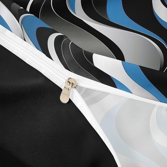 Erosebridal Geometric Wavy Lines Duvet Cover Toddler for Kids Boys Girls,Minimalist Abstract Art Comforter Cover,Modern Aesthetic Bedding Set,Blue Grey Black Bed Set with 1 Pillowcase Bedroom Decor