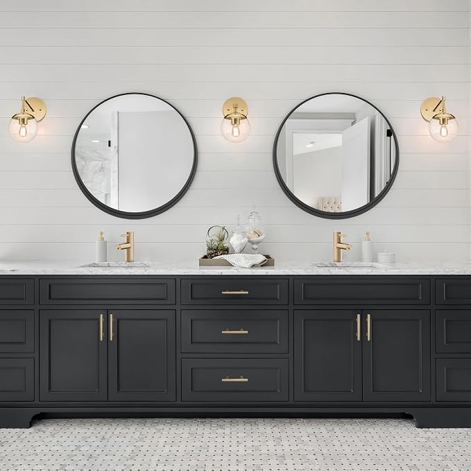 Design House 24-Inch Violette Wall Mirror – Round Mirror with Black Iron Metal Frame – Midcentury Modern Design for Entryway, Vanity, Living Room, Bathroom, 589879