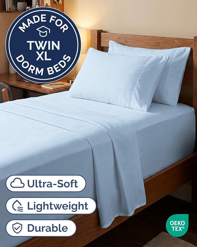 Extra Deep Twin XL Sheet Set - 4 Piece College Dorm Bed Sheets Set with Extra Deep Pockets - Ultra-Soft, Comfy & Breathable Bedding for Women, Men, Kids & Teens - Wrinkle & Fade Resistant - Light Blue