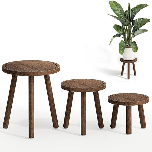 Bamworld Plant Stands Indoor 3 Pack Single Plant Stand for Multiple Plants Corner Plant Stool Wooden Plant Stands for Patio Garden Balcony Living Room Bedroom(Brown)