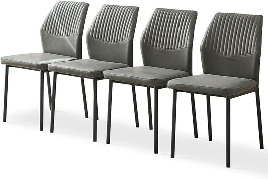 Dining Chairs Set of 4, PU Leather Dining Room Chairs, Comfortable Upholstered Kitchen Chair with Black Metal Legs for Living Room, Dining Room, Dark Grey