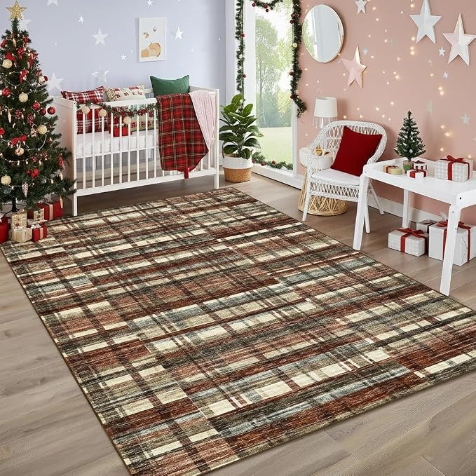 Washable Rug 10x13 Area Rug for Bedroom Modern Christmas Living Room Rug Non Slip Rustic Large Area Rug Soft Non Shedding Throw Rugs Stain Resistant Carpet for Dining Room Nursery 10'x13'