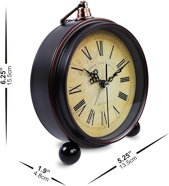 Vintage Analog Alarm Clock, 5.25 inch Small Silent Desk Clock with Night Light, Battery Operated for Table, Bedroom, Bedside, Living Room, Gift Clock (Classic2046)