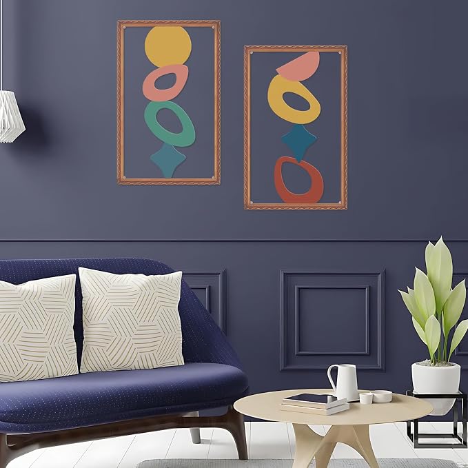 ruelen Abstract Metal Irregular Wall Art - Modern 2D Black Geometric Metal Wall Decor for Living Room - Luxury Wall Sculpture - Colorful Minimalist Home Decor (Metallic wood grain effect)