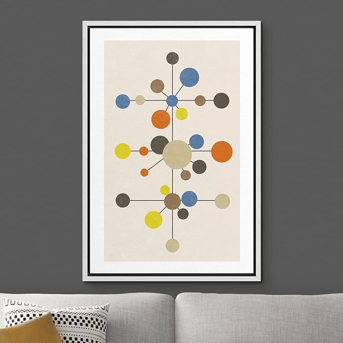 Woodrose Framed Canvas Print Wall Art Geometric Vintage Color Dot Variety Abstract Shapes Illustrations Modern Minimalist Chic Relax/Calm Multicolor for Living Room, Bedroom, Office - 24"x36" White