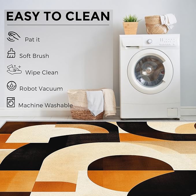 Mid Century Modern Rugs for Bedroom Decor, 7x9 ft, Abstract Geo Area Rugs for Living Room, Soft Non Slip Washable MCM Geometric Carpet Home Decorations Dt-Ghf-28