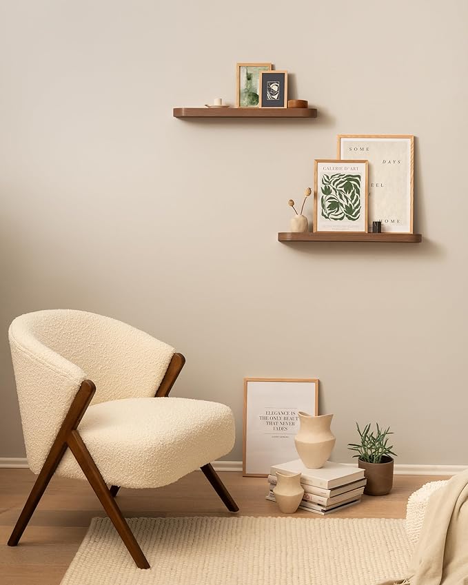 Kazai.® 23.6 inches Floating Shelves for Wall 'Toke' | Set of 2 Small Mounted Wooden Shelf Units | Modern Wall Decor & Storage for Living Room, Bathroom, Kitchen, Bedroom & More | Walnut