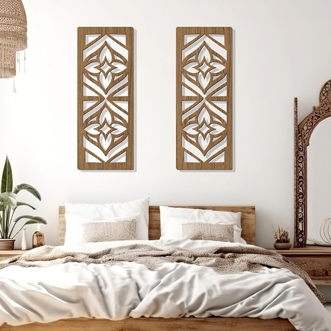 Zzbakress 2 Pcs Mid Century Modern Wall Decor Wooden Abstract Geometric Art for Home Living Room Bedroom (Style X)