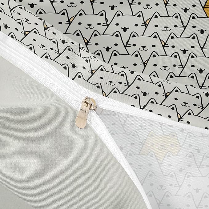 Erosebridal Abstract Cats Comforter Cover King Cute Pet Kitten Animals Bedding Set Trendy Minimalist Cat Duvet Cover for Kids Girls Boys Adults Gray Yellow Color Block Bed Set