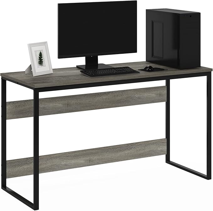 Furinno Moretti Computer Desk, Gaming Desk with Metal Frame, Office Desk, 52" Width, for Home Office, Gaming, Study, Grey Oak