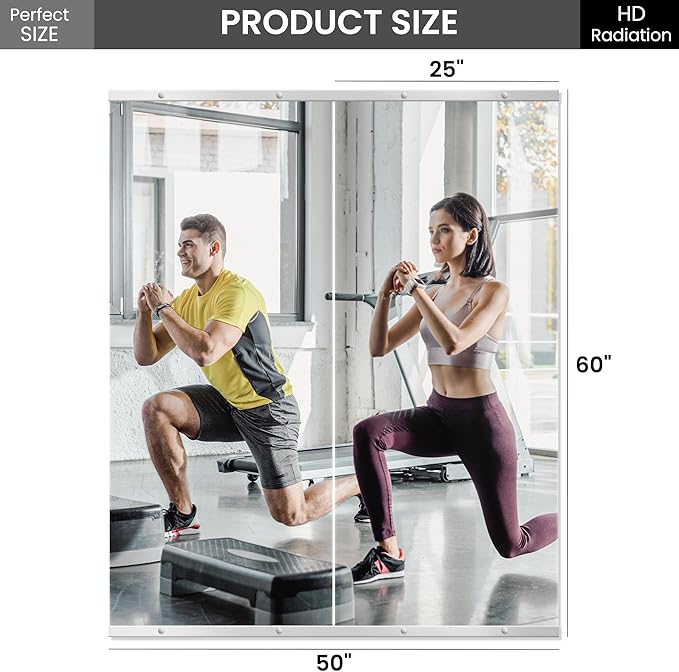 Home Gym Mirror for Wall,60x25x2PCS Full Length,Glass Frameless Body Large Mirror for Home Gym,Workout,Bedroom,Garage(Silver)