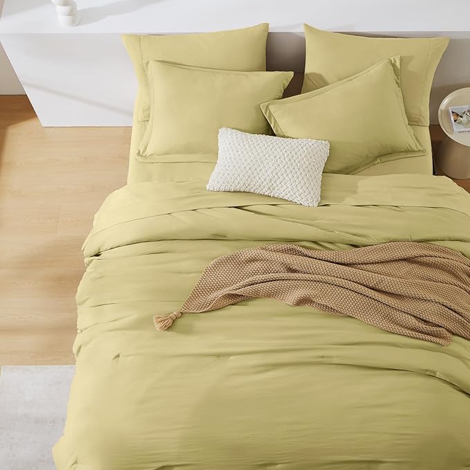 WRENSONGE Full Size Comforter Set- 7 Pieces Hemp Bed in a Bag Full Size Comforter with Fitted Sheet, Flat Sheet, 2 Pillow Shams, 2 Pillowcases, Warm Bedding Sets for All Season