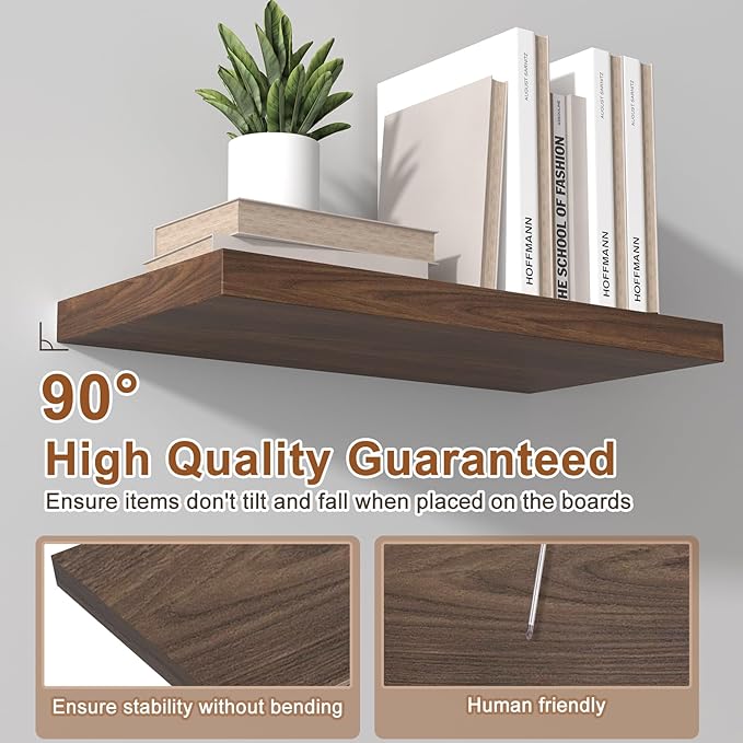36" W x 12" D Floating Shelves Set of 1, 12 Inch Deep Floating Shelves for Wall, Large Storage Space Wall Mount Shelf with Invisible Brackets for Living Room Kitchen Bathroom, Walnut