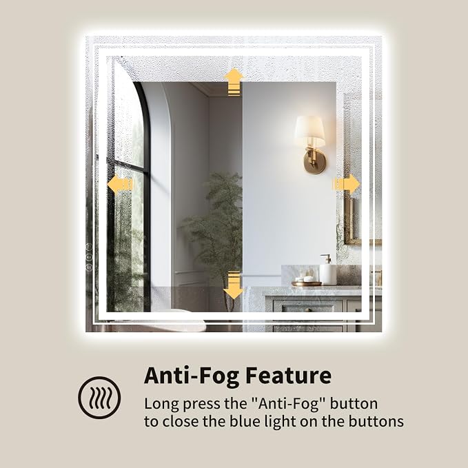 WTTY LED Bathroom Mirror 36"x36" with Backlit and Front Light,Stepless Dimmable LED Mirror for Bathroom,Anti-Fog Lighted Bathroom Vanity Mirror Modern,Memory Function,Shatter-Proof