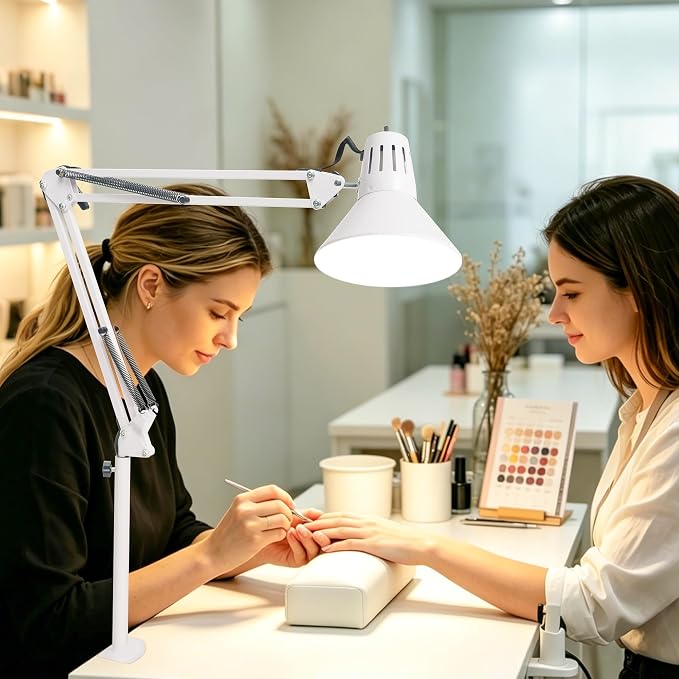 LED Desk Lamp With Clamp for Office Home, Eye-Caring Clip on Light with Adjustable Extra Tall Metal Swing Arm, High Intensity Clamp w/A19 E26 Bulb for Working Reading, 3000k Table Lamps Warm Light
