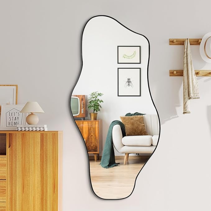 Irregular Wall Mirror, 47.5"x24" Asymmetrical Tempered Glass Mirrors, Modern Abstract Frameless Mirrors for Living Room Bathroom Bedroom Hallway Entryway Fireplace, Horizontal Or Vertical