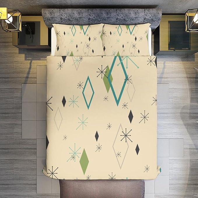 Modern Mid Century Duvet Cover, Vintage Geometry Bedding Sets Soft Comforter Cover，Aesthetic Abstract Art Bedding 3 Piece (1 Duvet Cover 90"x90" + 2 Pillow Sham 20"x30")