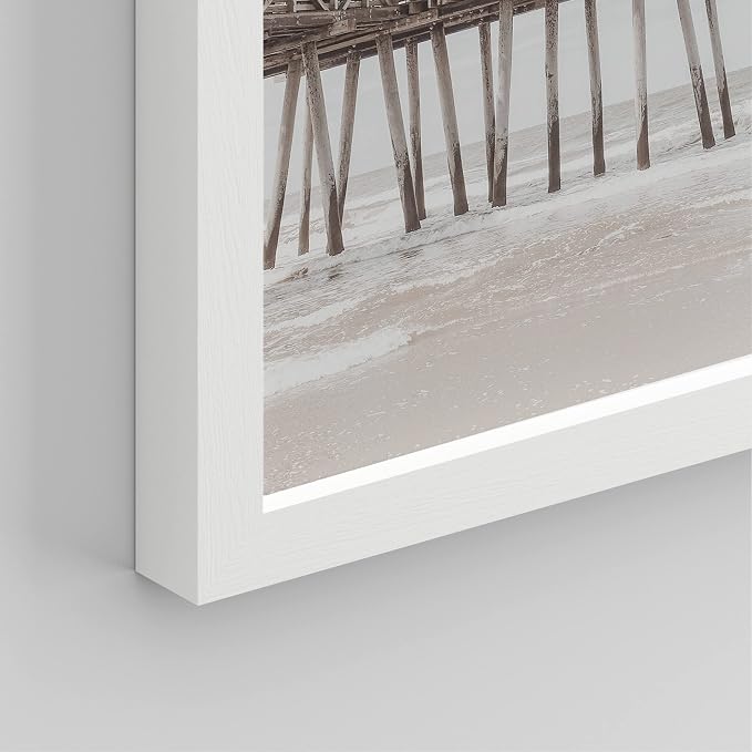 SIGNWIN Framed White Minimalist California Ocean Beach Seashore Pier Wall Art, Set of 4 Landscape Colorful Wall Decor Prints, Nature Wilderness Wall Décor for Living Room, Bedroom - 11"x14" White