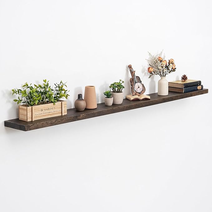 Extra Deep 72" Long Rustic Solid Wood Floating Shelves for Wall, Wall Shelves with Invisible Bracket for Living Room Bathroom Bedroom Kitchen, Set of 1, Walnut