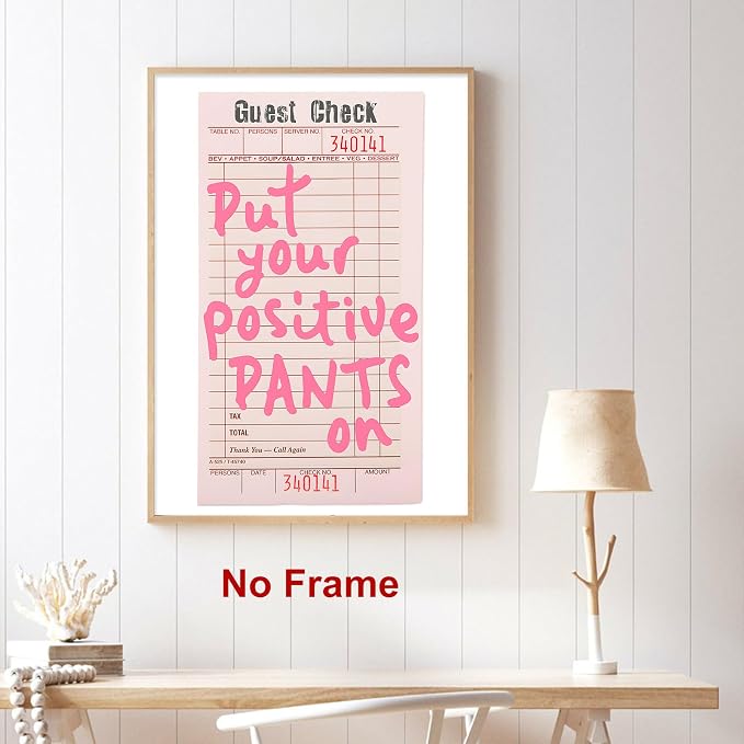 Pink Aesthetic Paintings Guest Check Poster Bar Cart Canvas Wall Art Pink Modern Pictures Trendy Preppy Posters Funny Quote Pictures Vintage Funky Canvas Wall Art for Bedroom Living Room 16x24in